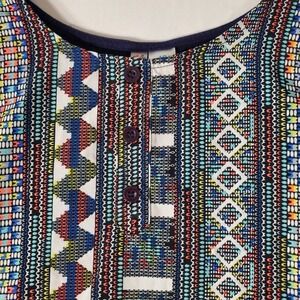 Japna Kids Girls Size 12 Sleeveless Geometric Tribal Print Henley Top Navy Blue